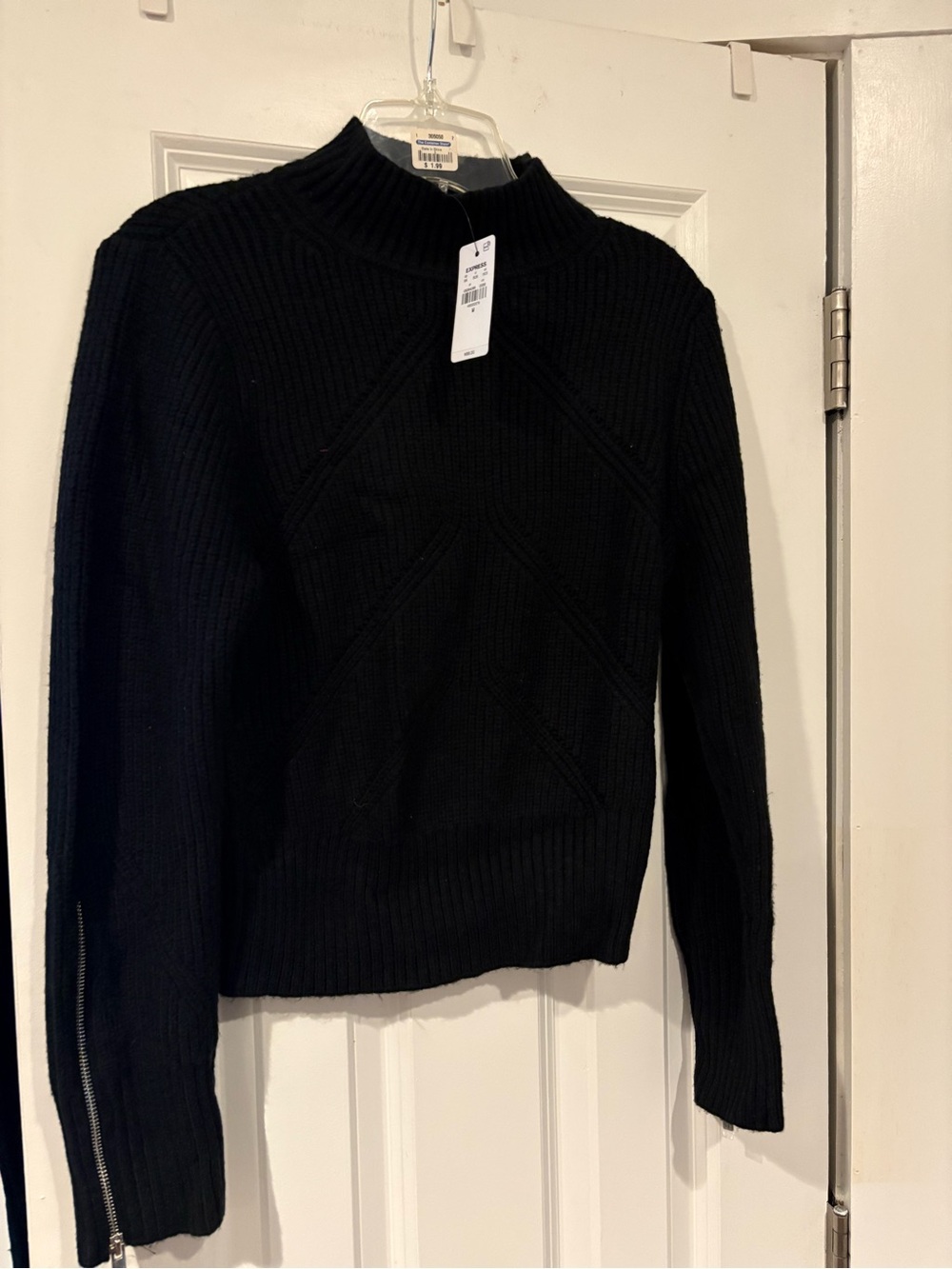 Express Black Ribbed Funnel Neck Sweater
